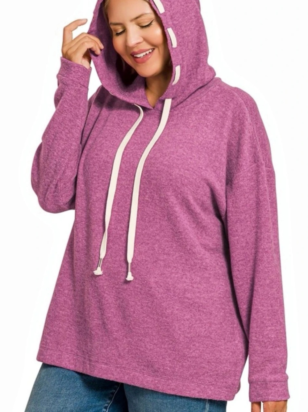 Zenana Soft Brushed Hacci Hoodie in Pink Size 1X/2X or 2X/3X